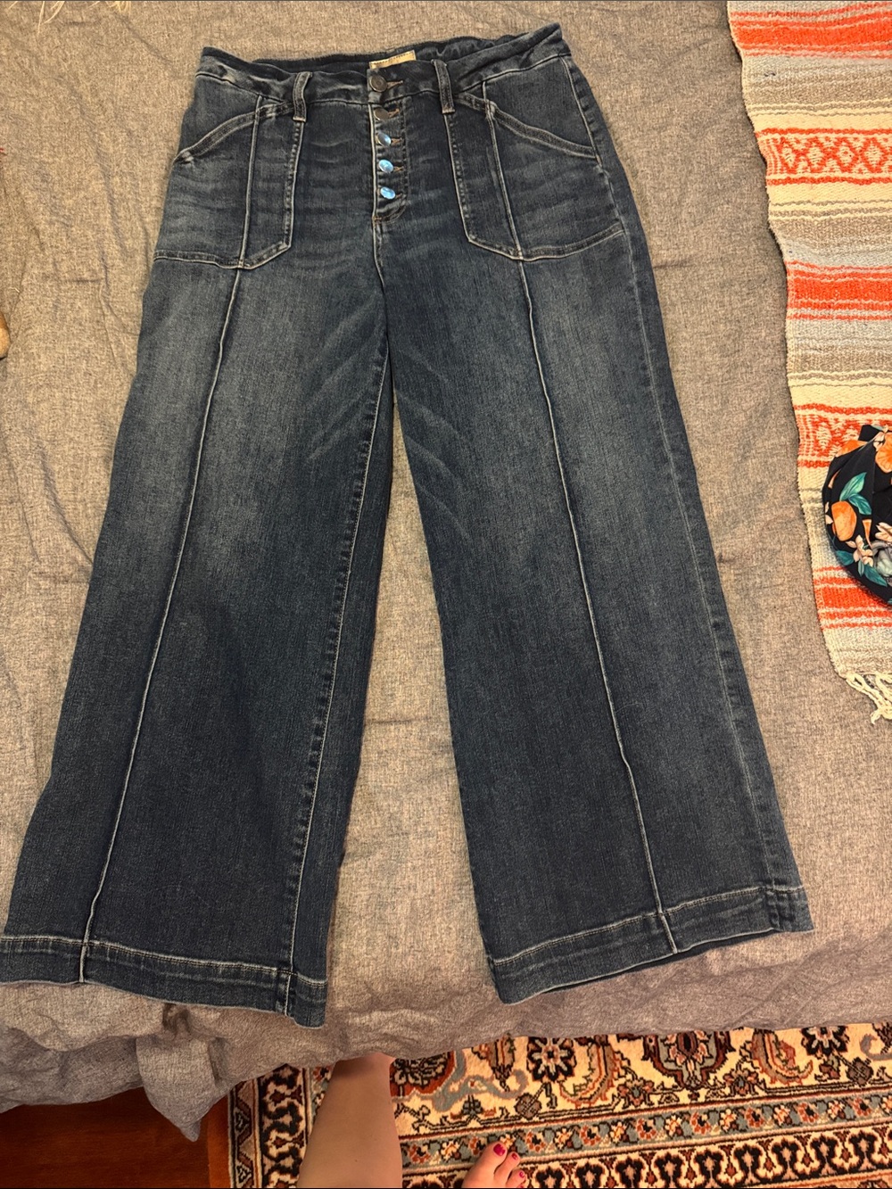 Kut from the Kloth Dark Wash Wide-Leg Jeans with Button Fly